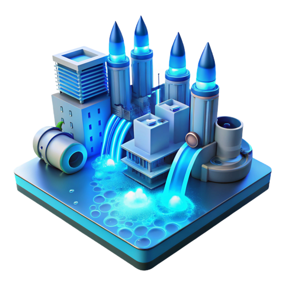 beautiful abstract Futuristic Cityscape with Water Features high resolution png