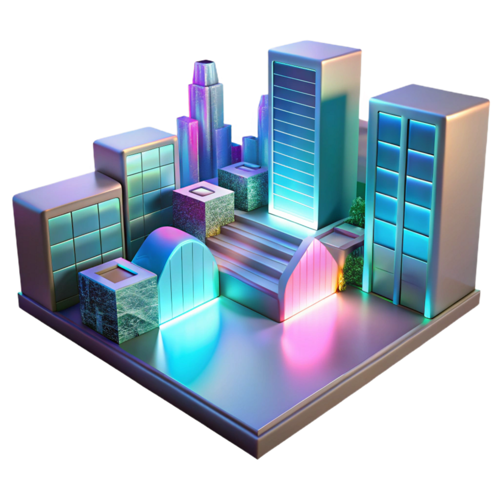 beautiful creative Neon Cityscape 3D Render of Illuminated Urban Architecture original png