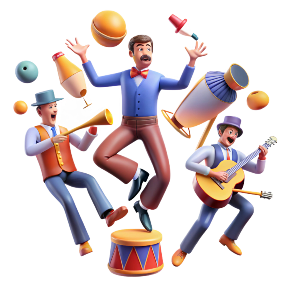 serene artistic Circus Performers Juggling, Music, and Fun detailed png