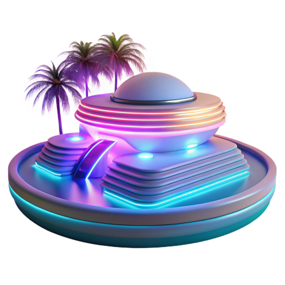 serene minimalist Futuristic Neon Palm Oasis 3D Render original png
