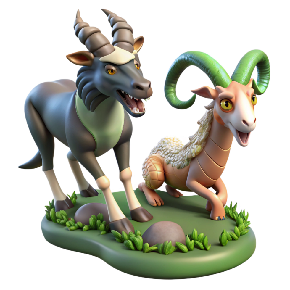 dramatic rustic Mythical Ram and Goat Figurine Set Fantasy Creature Collectible genuine png