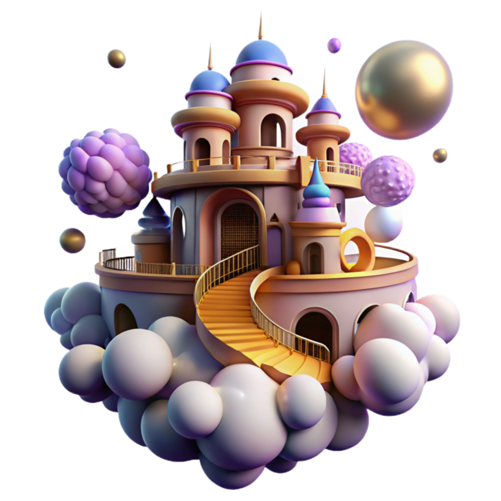 elegant modern Whimsical Castle on Cloud, 3D Render professional png