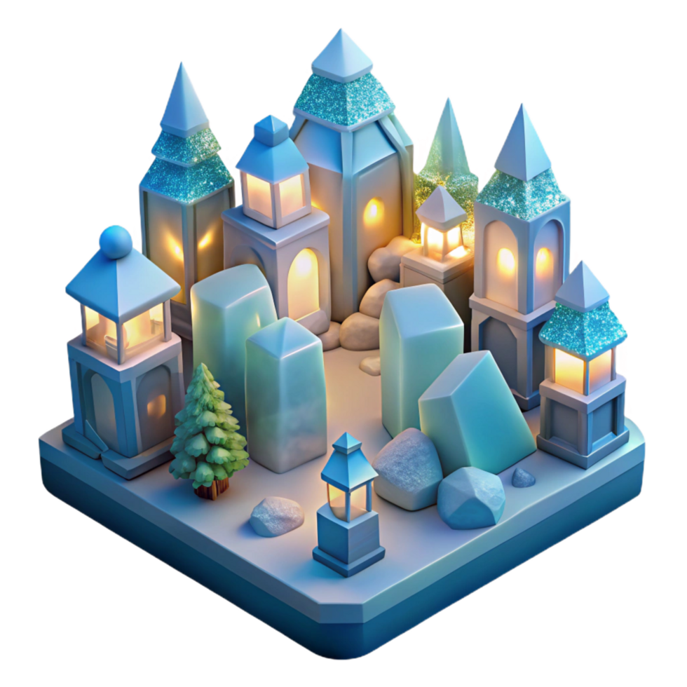 magnificent minimalist Enchanted Winter Village 3D Render of Sparkling Ice Castles premium png