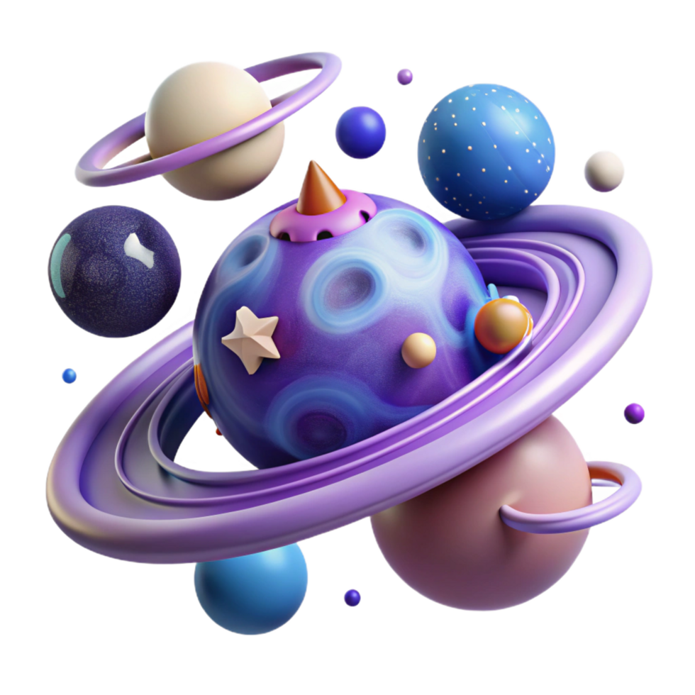 serene vintage Whimsical Cosmic Scene Planets, Rings, and Stars professional png