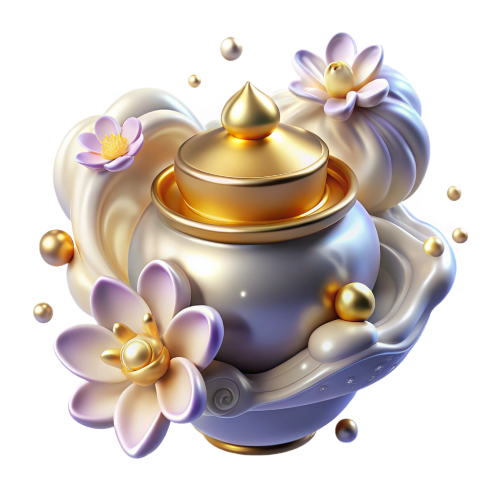 stunning artistic Golden Lidded Jar with Floral Swirls detailed png