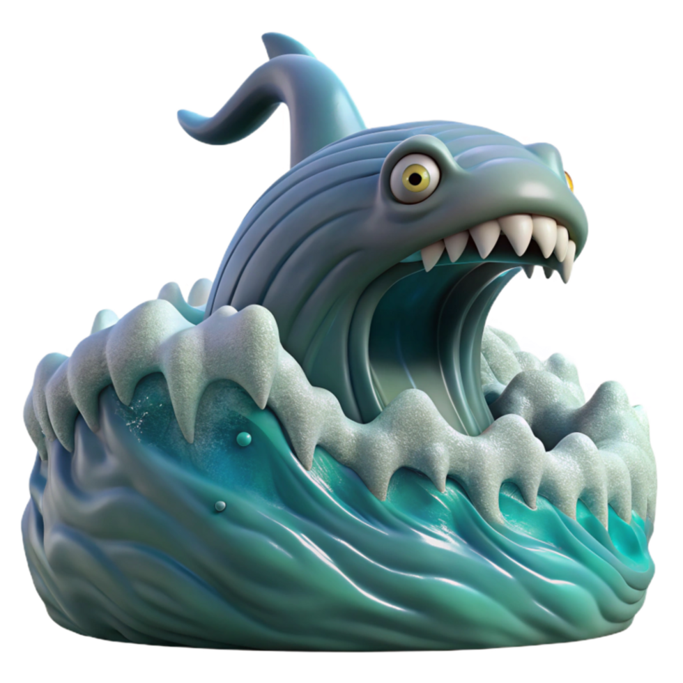 vibrant artistic Cartoon Whale Monster in Ocean Wave high quality png