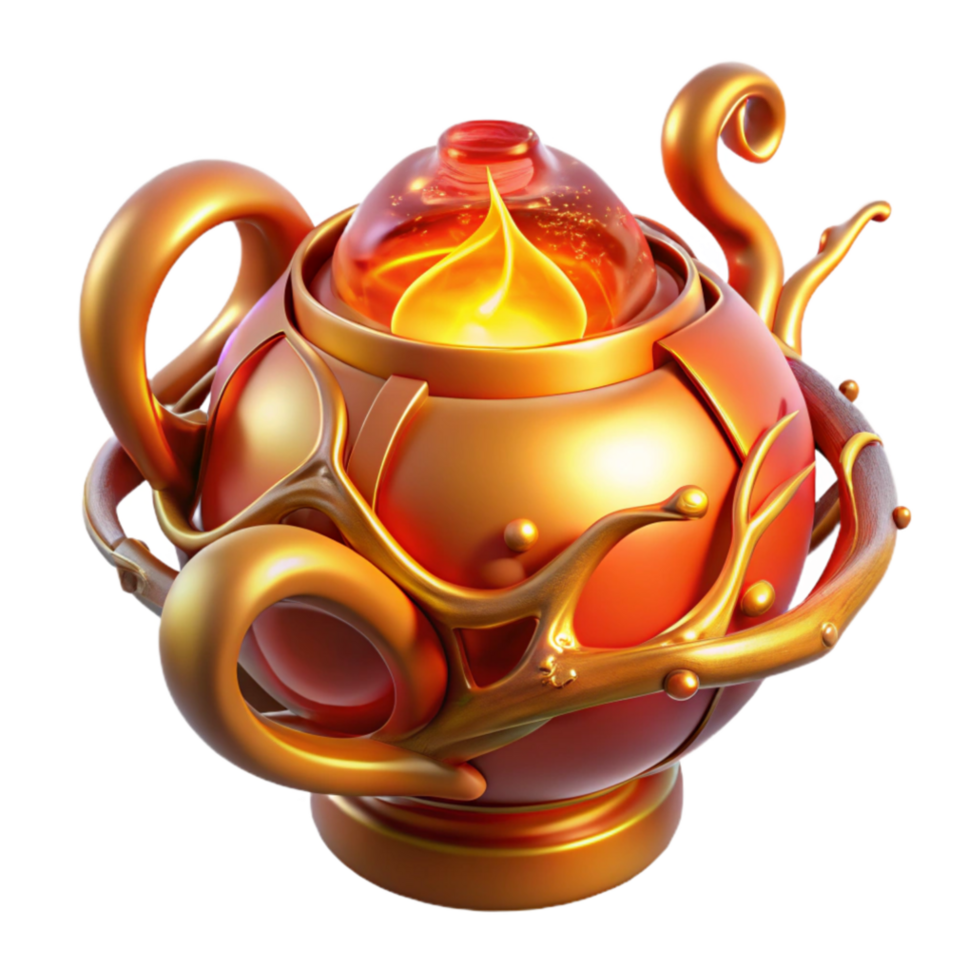 elegant traditional Ornate Golden Teapot with Inner Flame high quality png