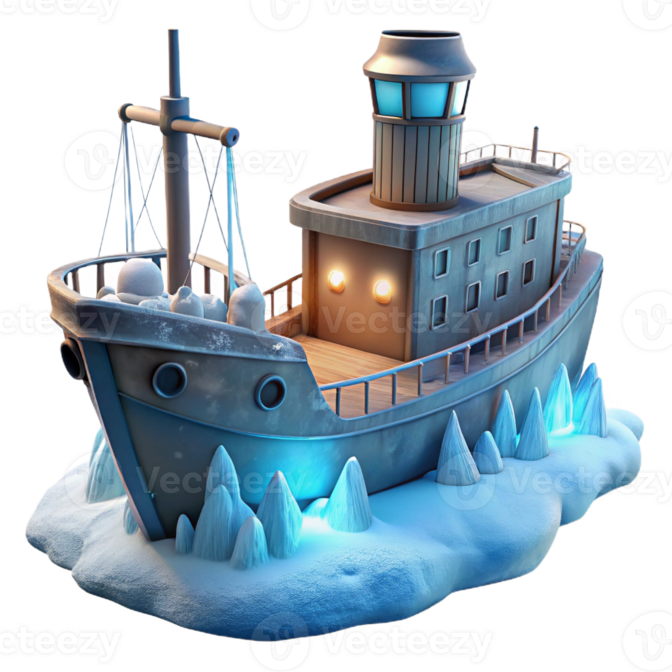 serene traditional Frozen Ship 3D Render original png