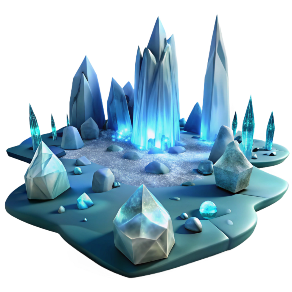 vibrant creative Enchanted Crystal Cave A 3D Render of a Fantasy Ice Realm high quality png