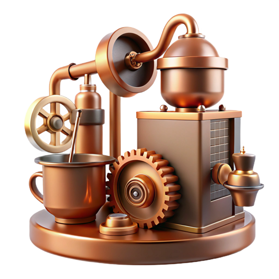 elegant classic Steampunk Coffee Maker Gear-Driven Copper Brewing System original png