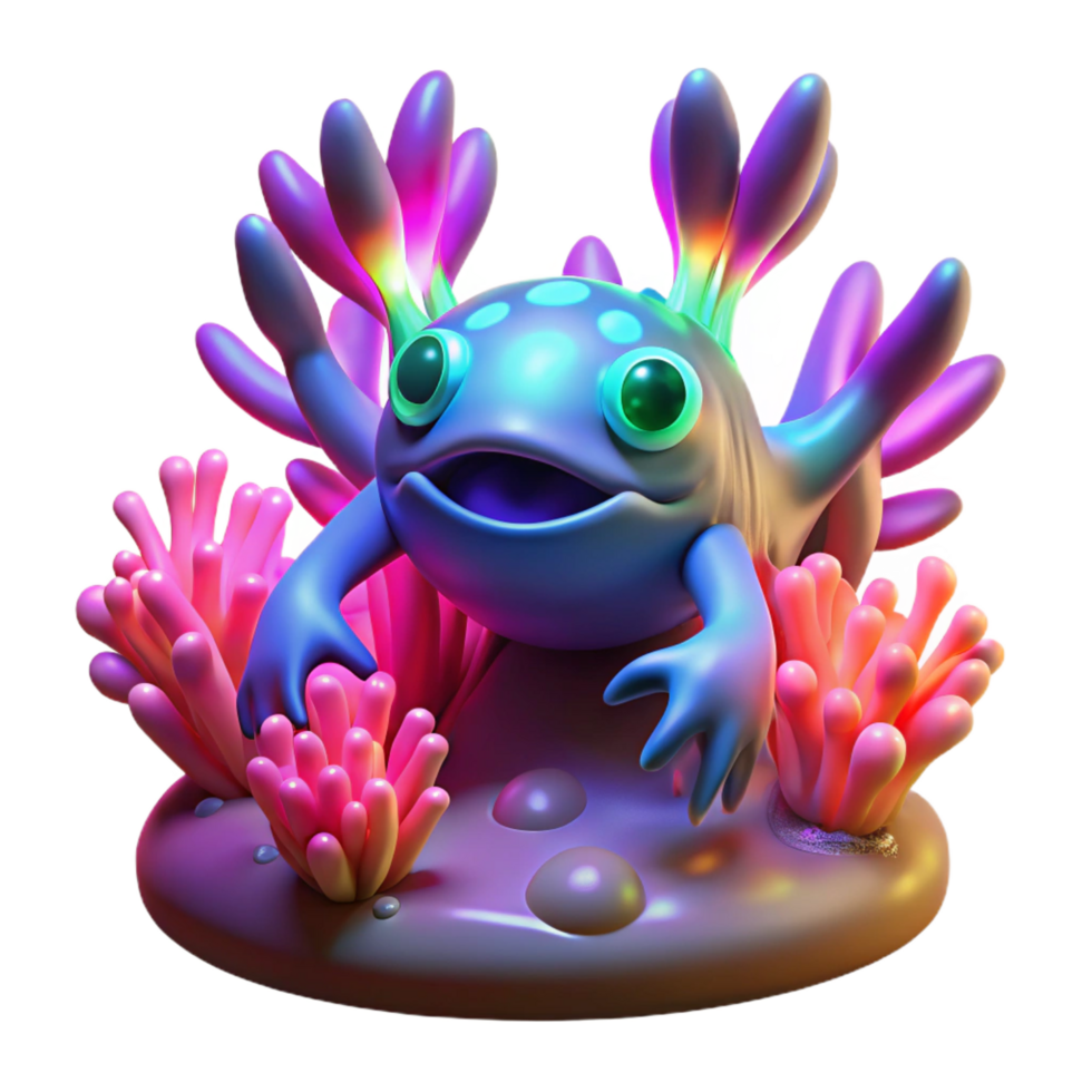 elegant abstract Neon Axolotl in Coral Reef professional png