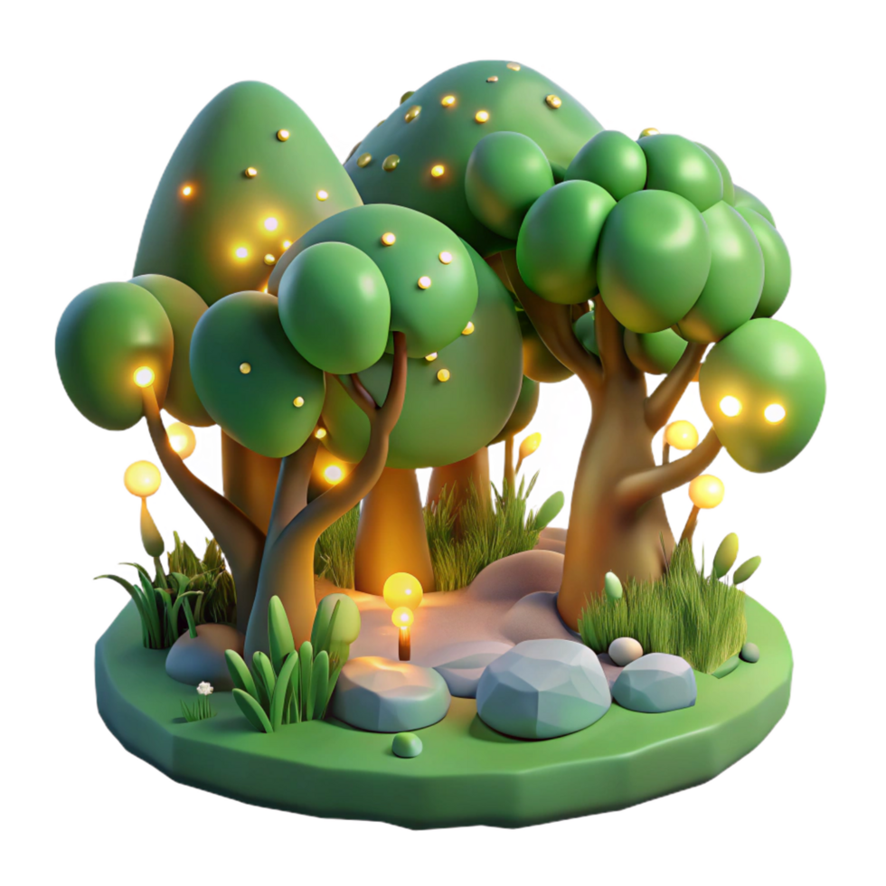 wonderful traditional Enchanted Forest 3D Render of Magical Trees and Glowing Lights authentic png