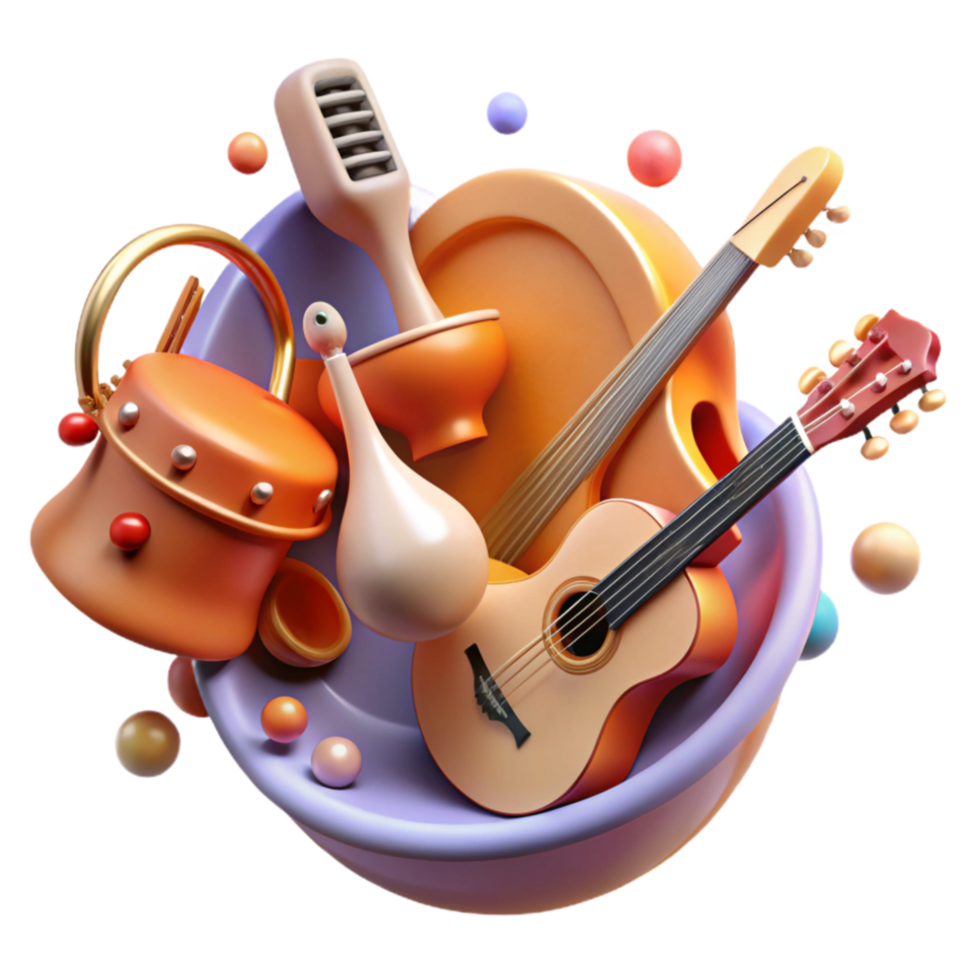 dramatic creative 3D Render of Musical Instruments and Objects professional png