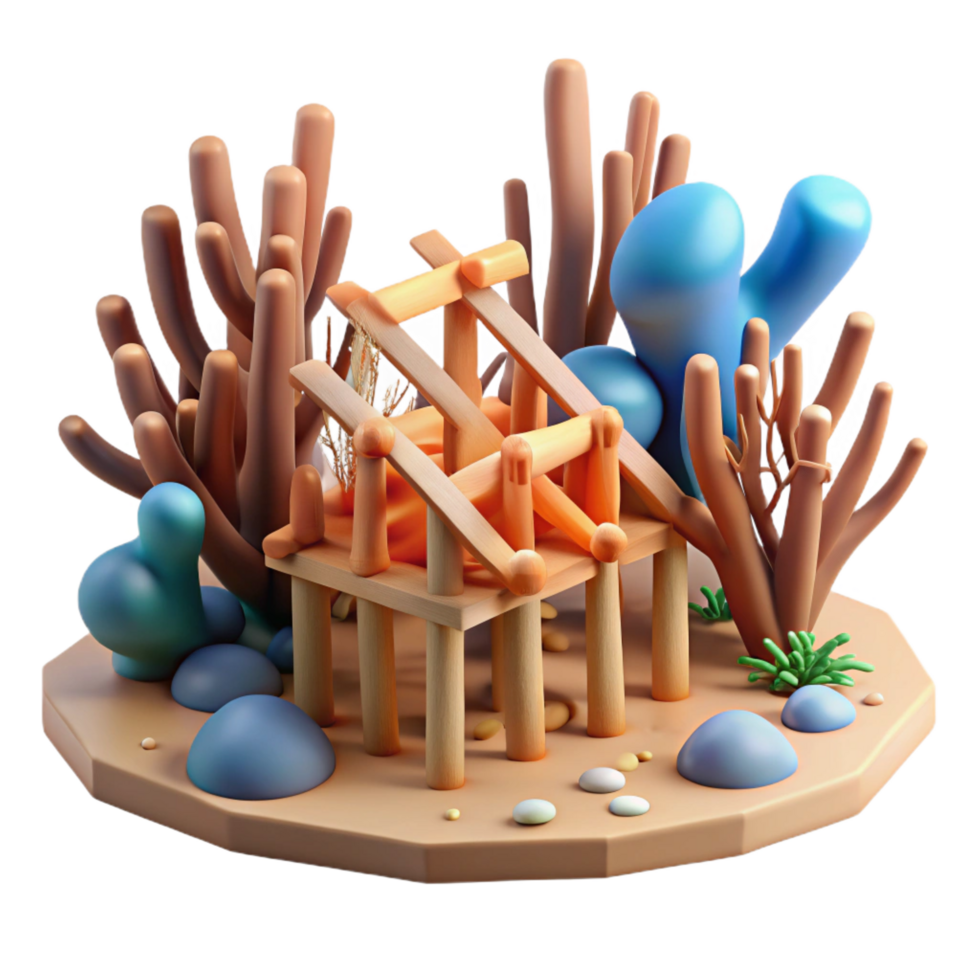 impressive minimalist Undersea Wooden Structure 3D Render exclusive png