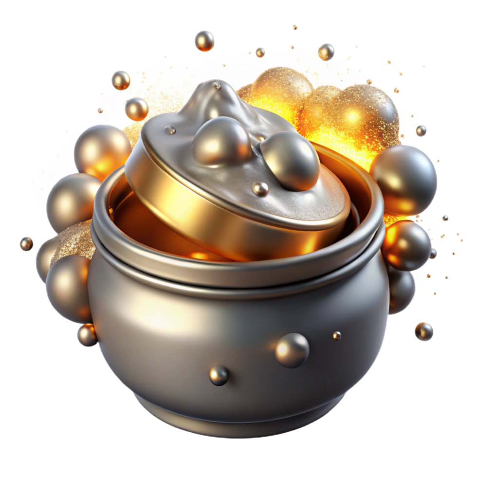 stunning classic Metallic Orb Container with Golden Lid and Bubbles detailed png