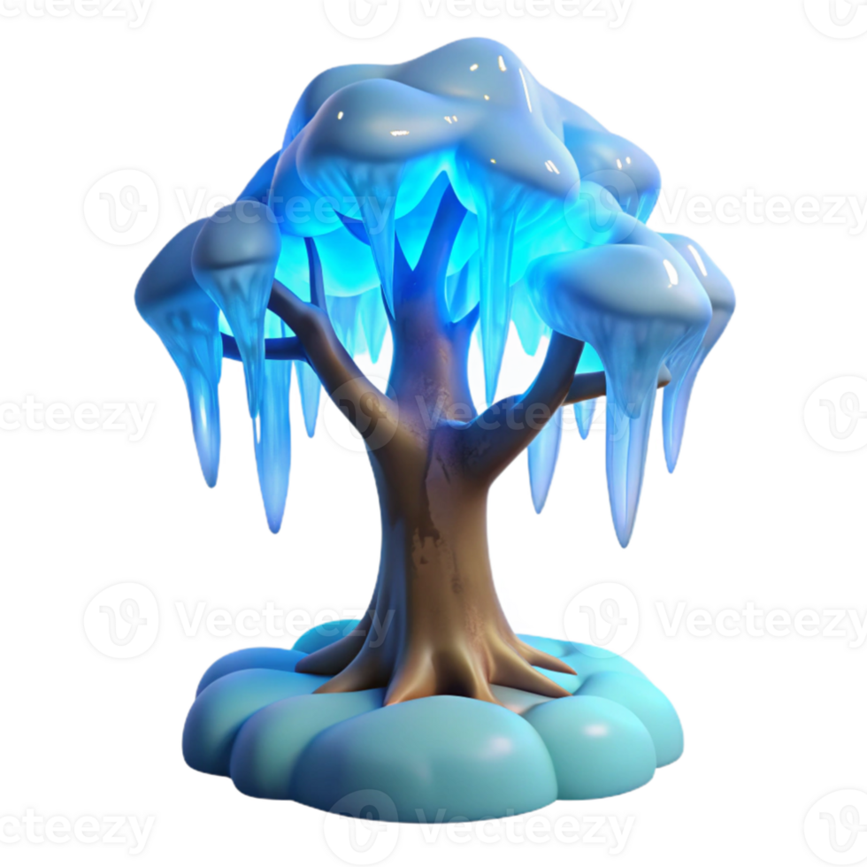 vibrant artistic Glowing Ice Tree 3D Render high quality png