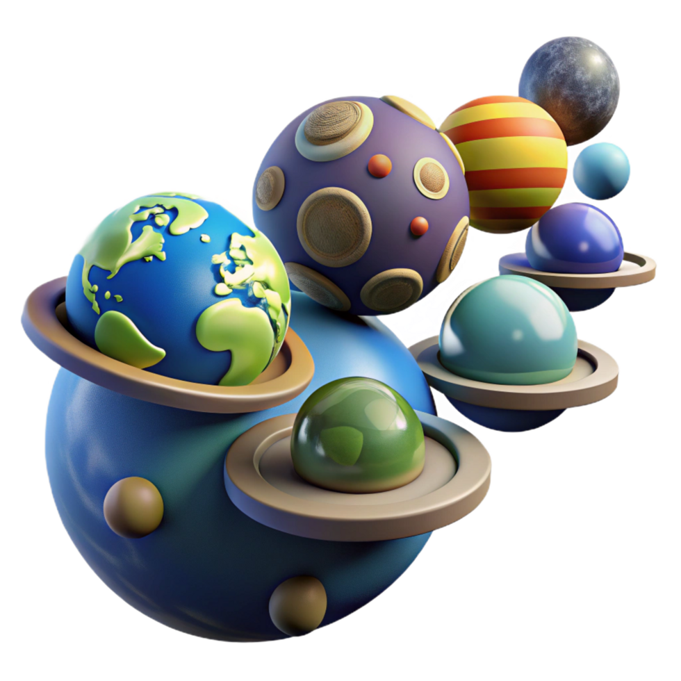 dramatic classic Whimsical Planetary System A 3D Render high resolution png
