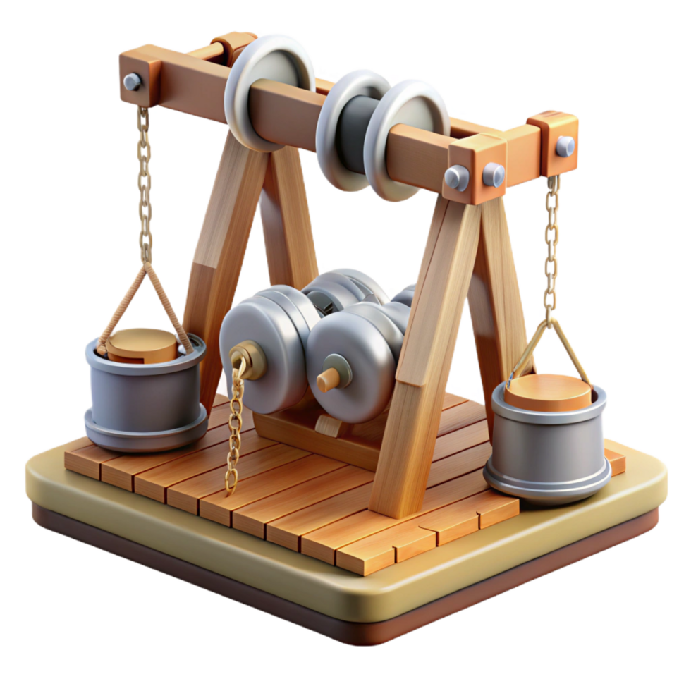 extraordinary contemporary Wooden Hoist with Counterweights Simple Machine Model genuine png