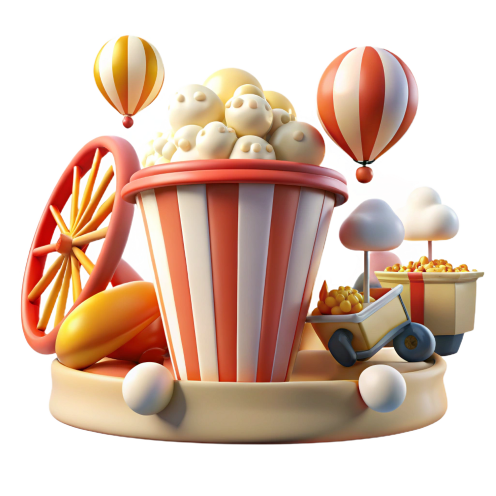 serene rustic Funfair Popcorn Delight Festive Treats Hot Air Balloons high quality png