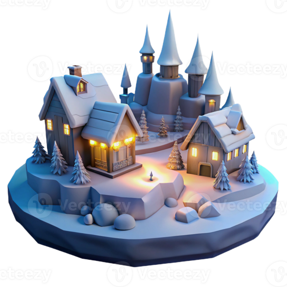 vibrant contemporary Enchanted Winter Village 3D Render high quality png
