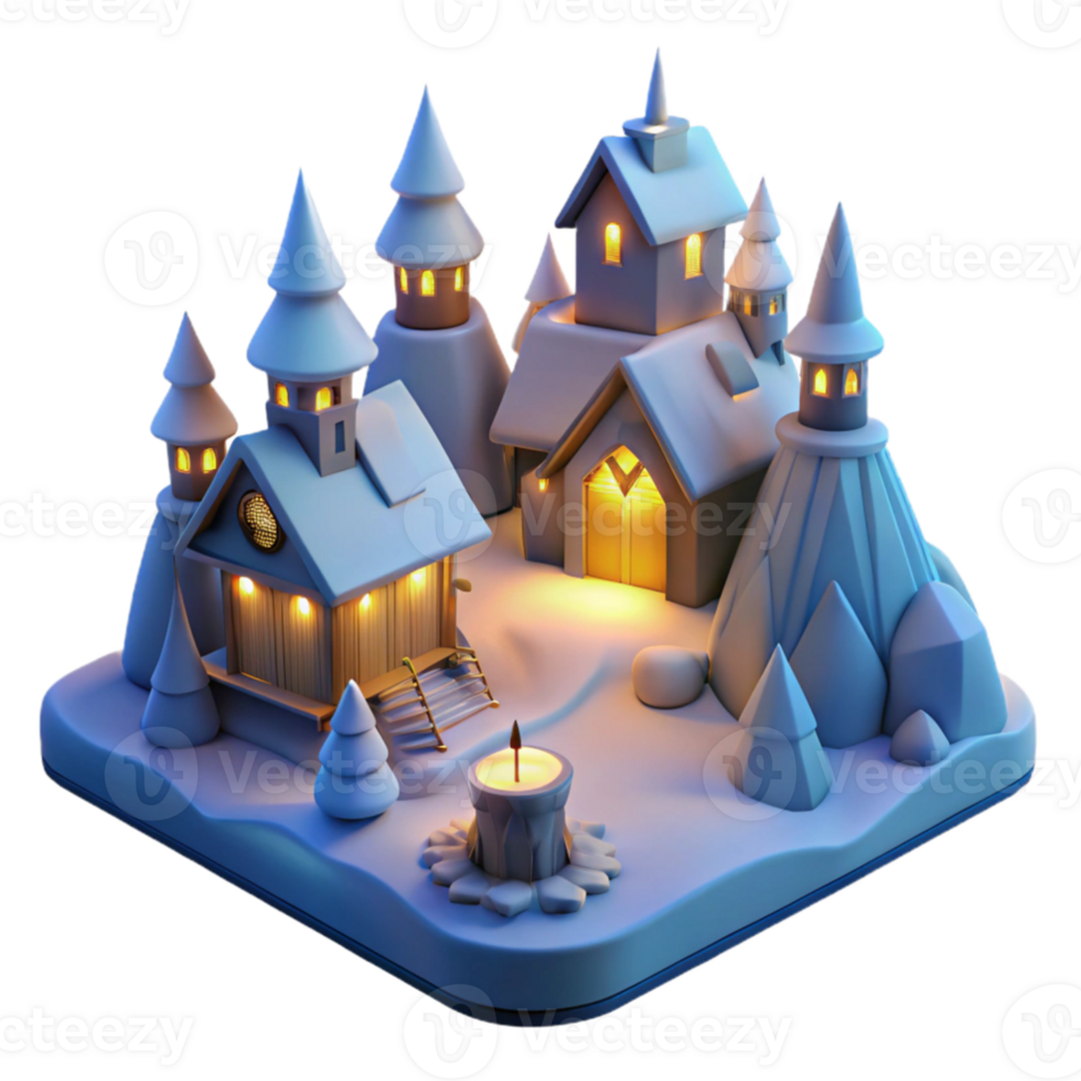 magnificent contemporary Cozy Winter Village 3D Illustration exclusive png