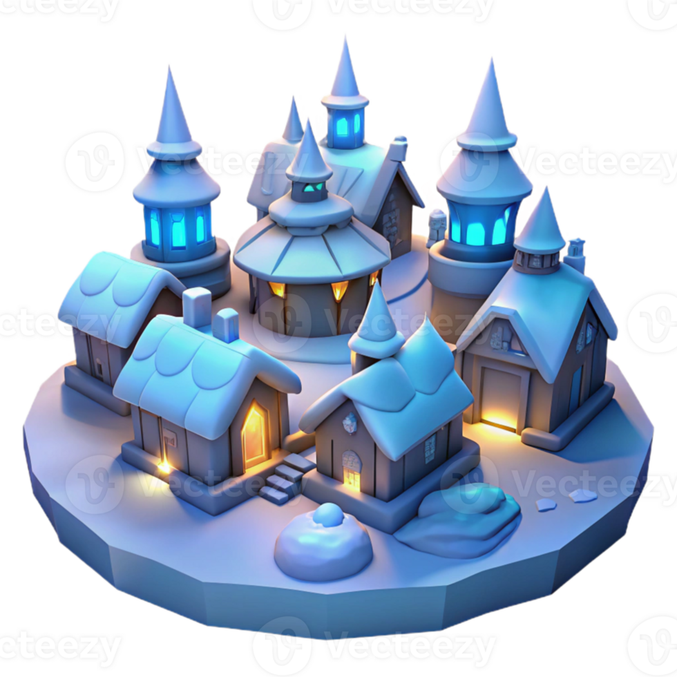 stunning rustic Winter Village 3D Render professional png