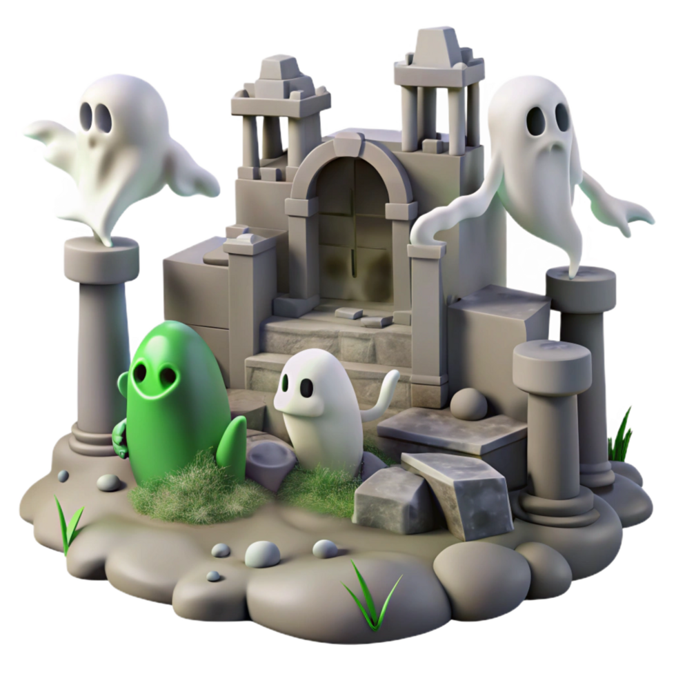 beautiful abstract Spooky Ghosts Green Creature in Ancient Ruins 4K png