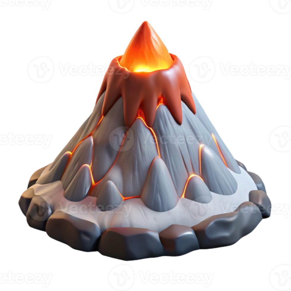 stunning traditional Cartoon Volcano 3D Render high resolution png