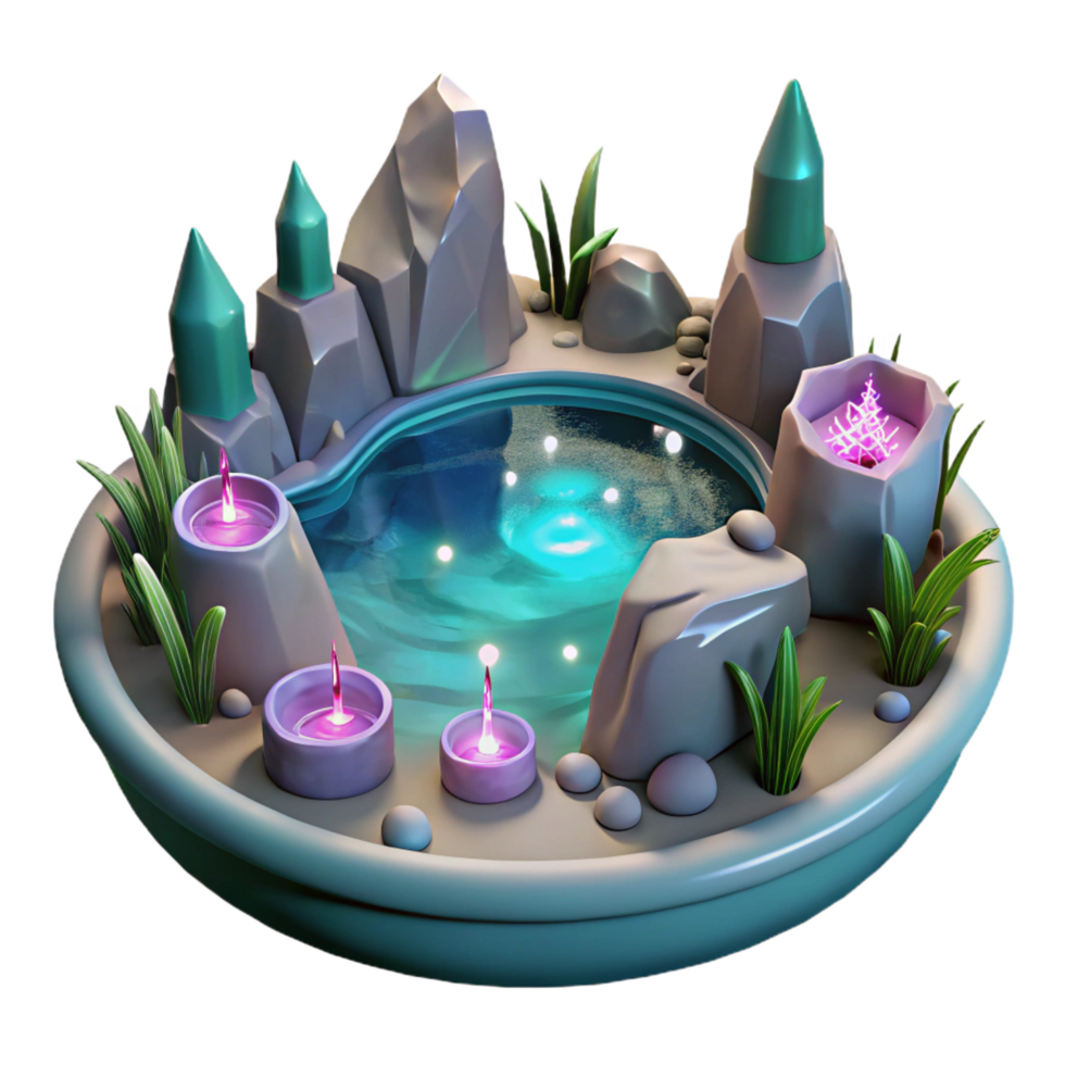 stunning traditional Enchanted Pond 3D Fantasy Landscape with Candles detailed png