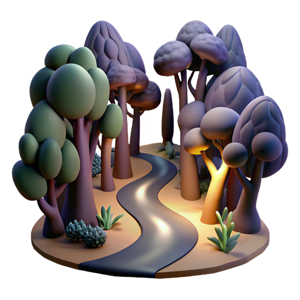 wonderful classic Enchanted Stream, 3D Cartoon Forest Scene high quality png
