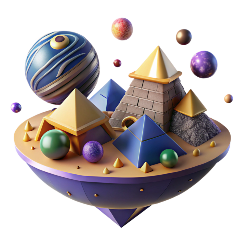 beautiful classic Cosmic Pyramids 3D Render of Geometric Shapes and Celestial Bodies detailed png