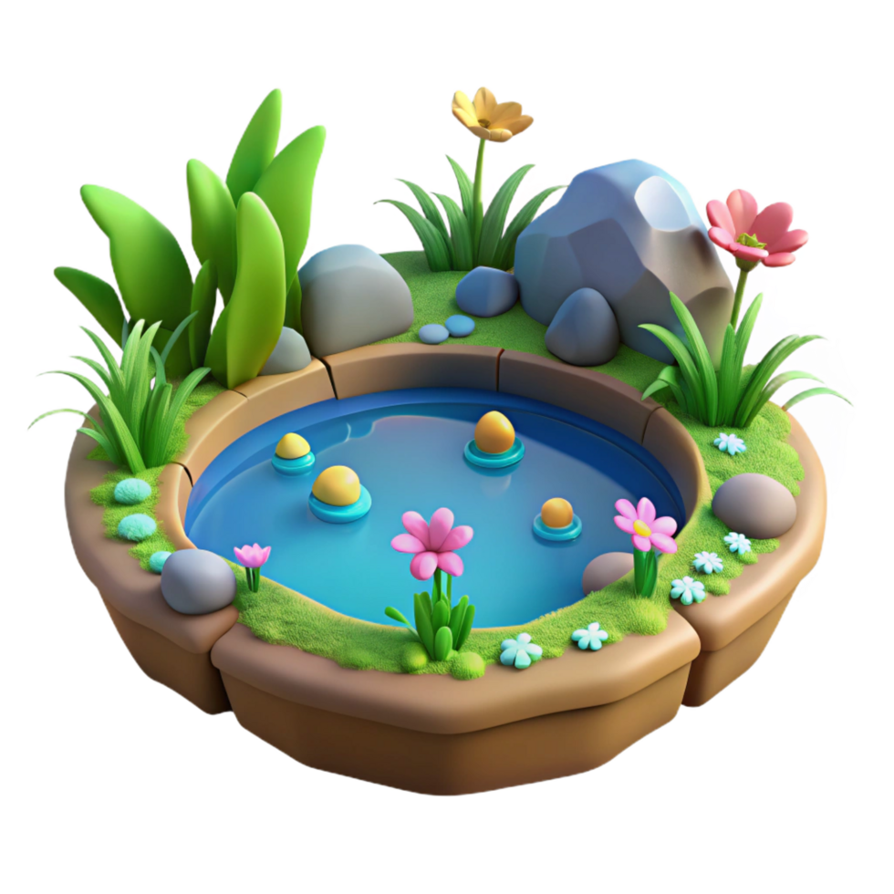 elegant minimalist 3D Render of a Serene Garden Pond 4K png