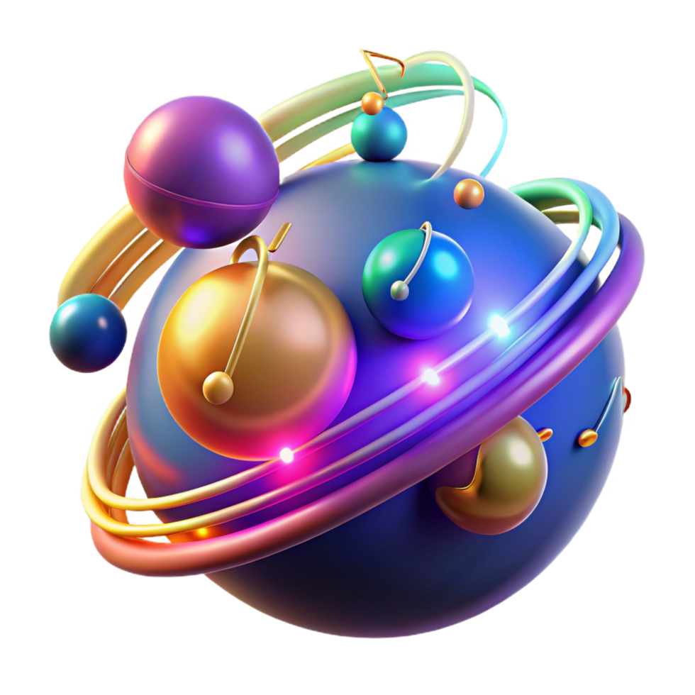 dramatic contemporary Abstract Colorful Sphere with Orbits and Glowing Lights exclusive png