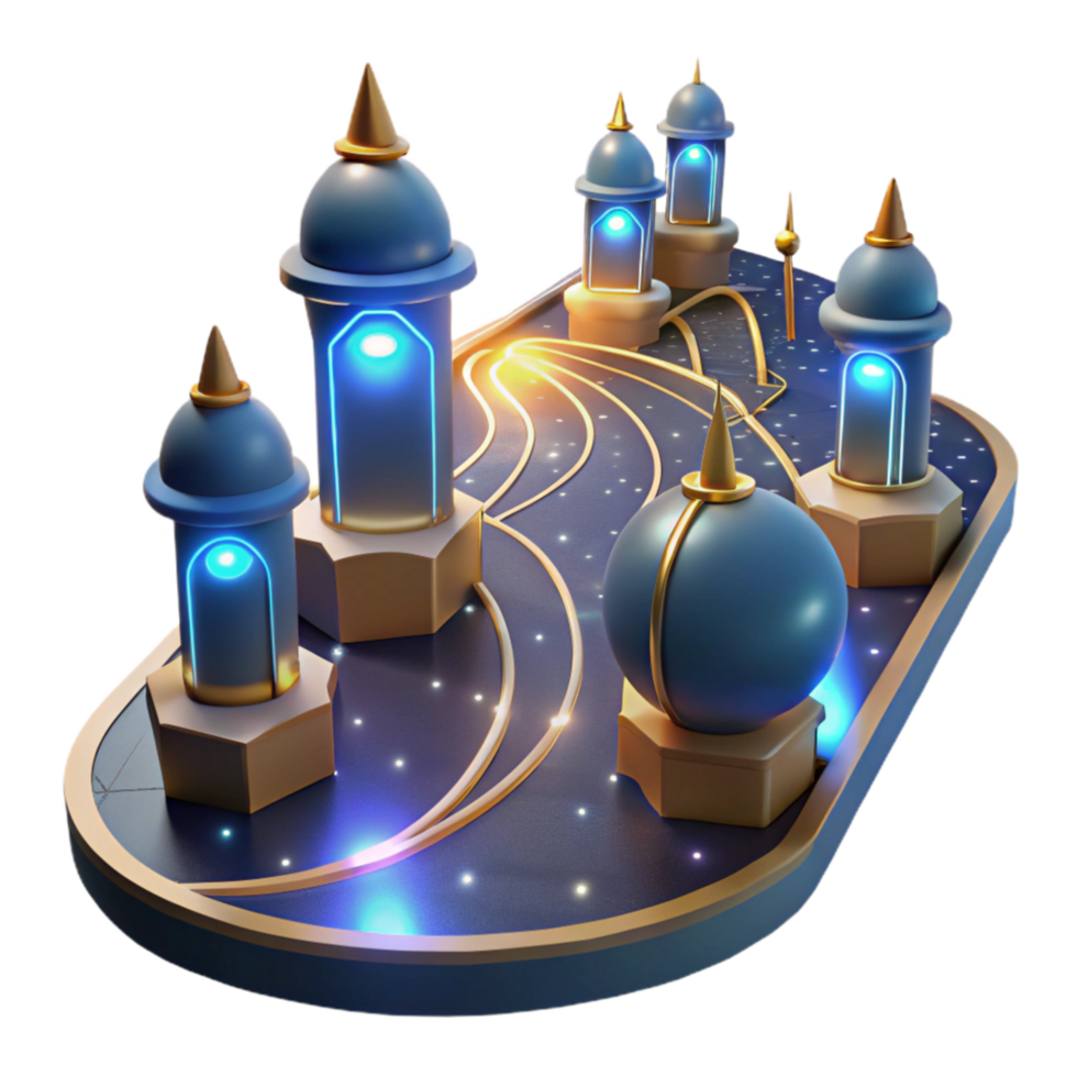 vibrant rustic 3D Render Illuminated Mosque Architecture high resolution png