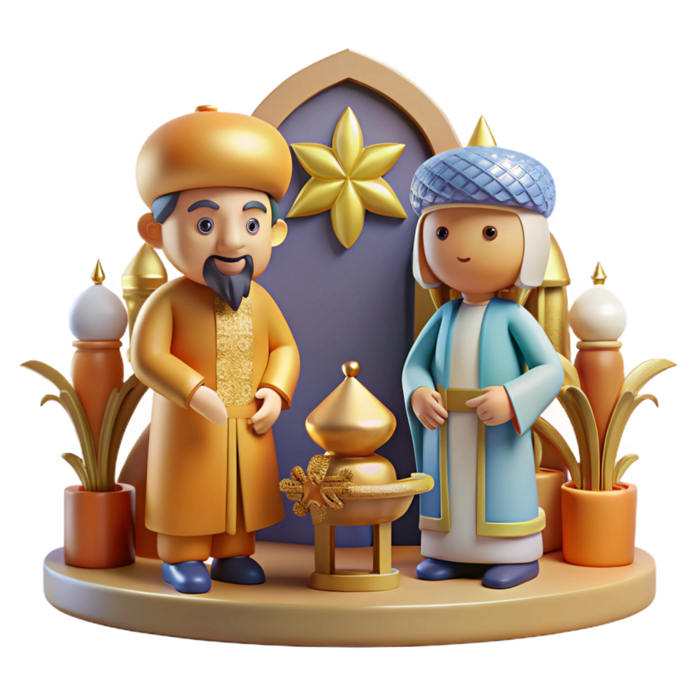 serene rustic 3D Render of Wise Men with Incense Offering exclusive png