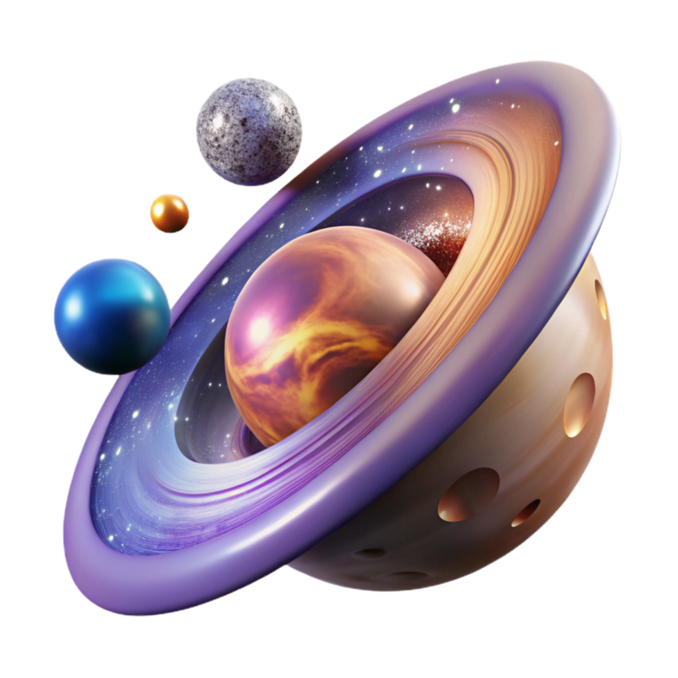 elegant minimalist Cosmic Planetary System Celestial Bodies and Rings high quality png