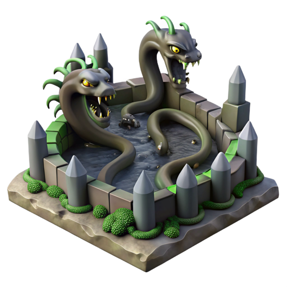 stunning vintage Two-Headed Serpent Lair 3D Render of Fantasy Creature authentic png