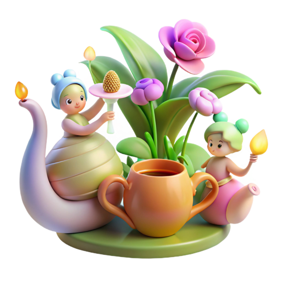 magnificent minimalist Whimsical Tea Party Cute Snail Fairy Figurines with Flowers genuine png