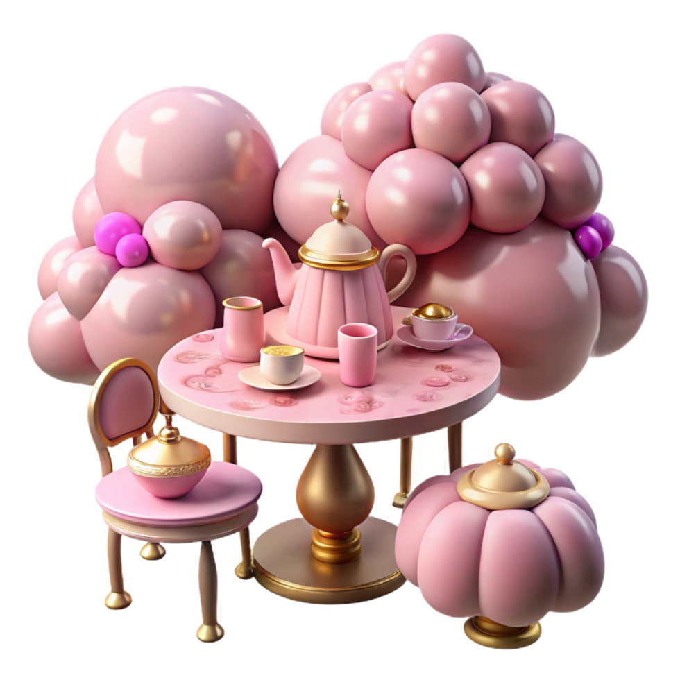 impressive creative Pink Tea Party in a Bubble Cloud 4K png