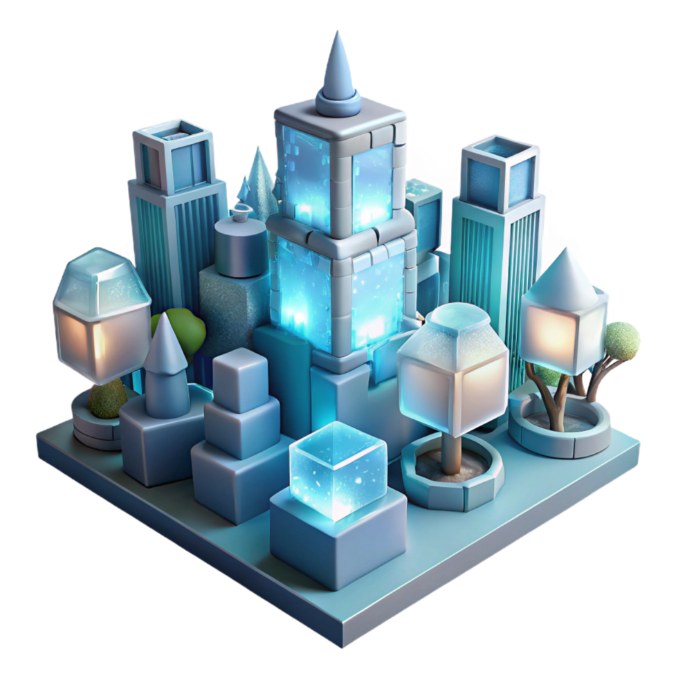 wonderful creative Glowing Cityscape Cubic Architecture, Illuminated Structures genuine png
