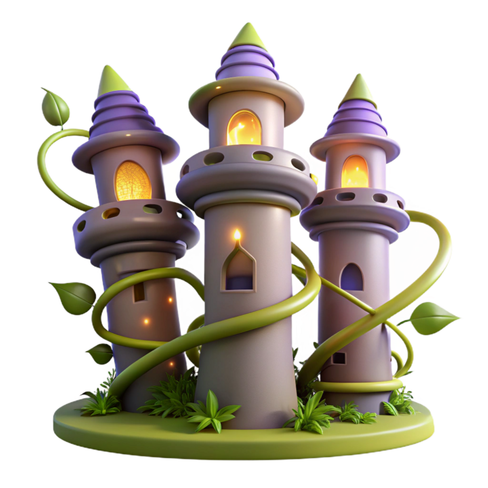 impressive traditional Enchanted Triple Tower Castle with Vines high quality png