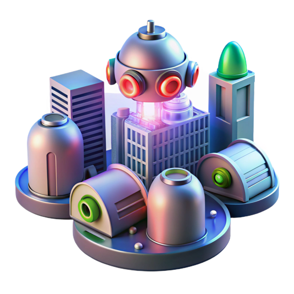 serene minimalist Futuristic Cityscape Robot and Advanced Structures authentic png