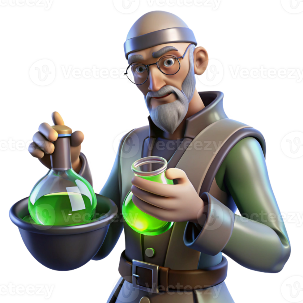 magnificent contemporary 3D Cartoon Alchemist with Potions high quality png