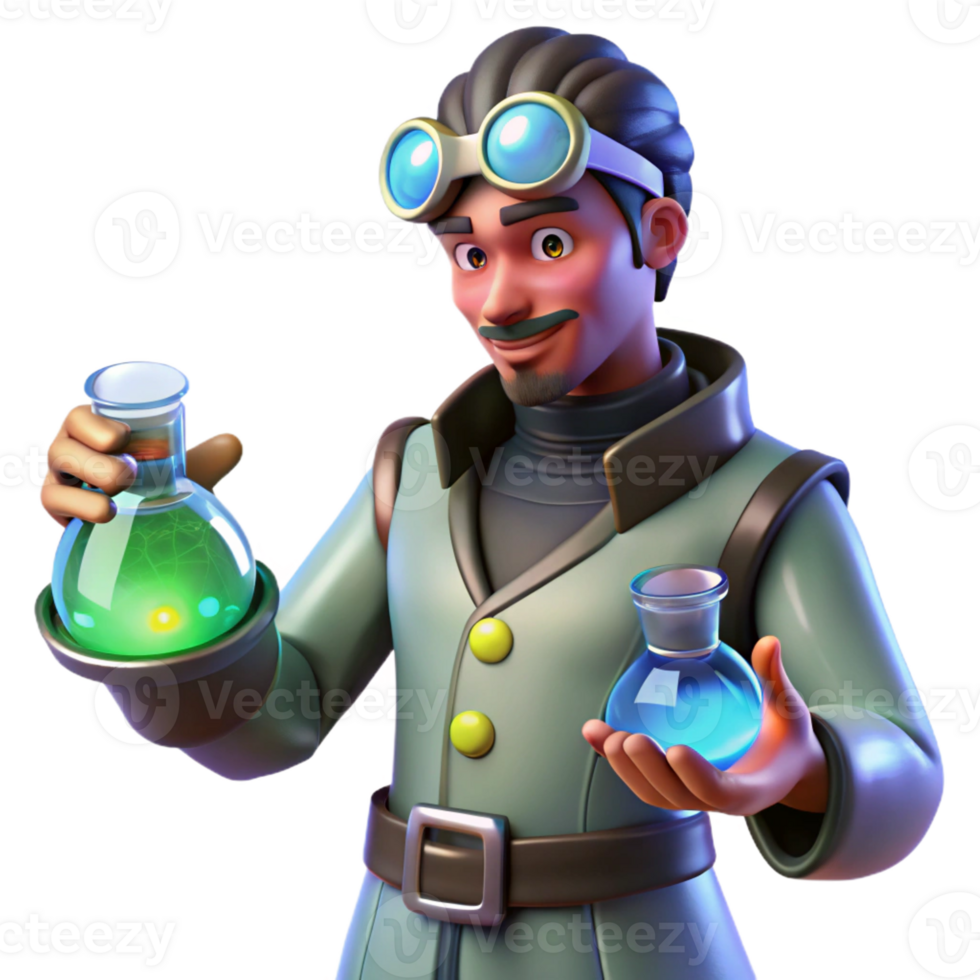 magnificent creative 3D Cartoon Scientist with Flasks high resolution png