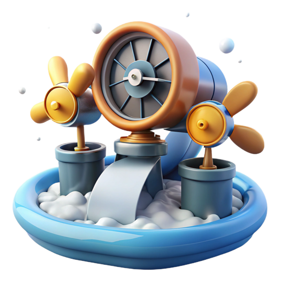 serene vintage Whimsical Water Fun 3D Render of Playful Fan and Pool detailed png