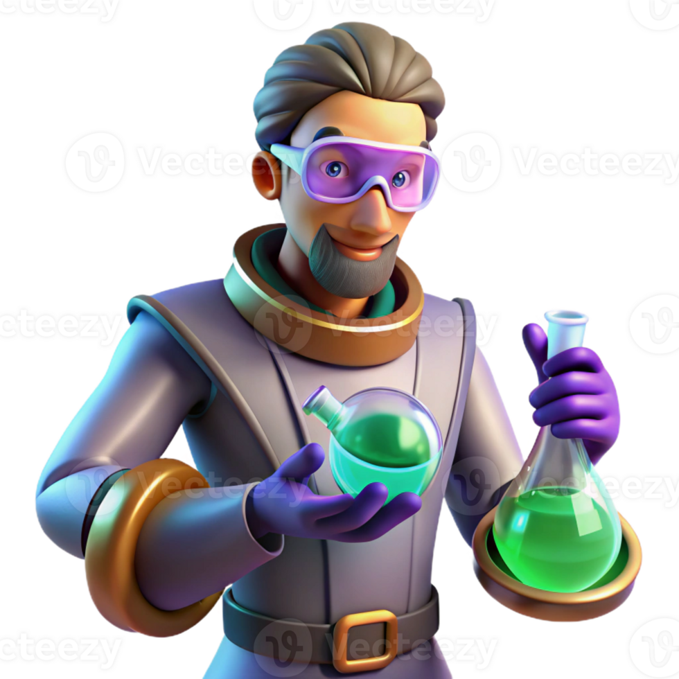elegant classic 3D Cartoon Scientist with Potion professional png