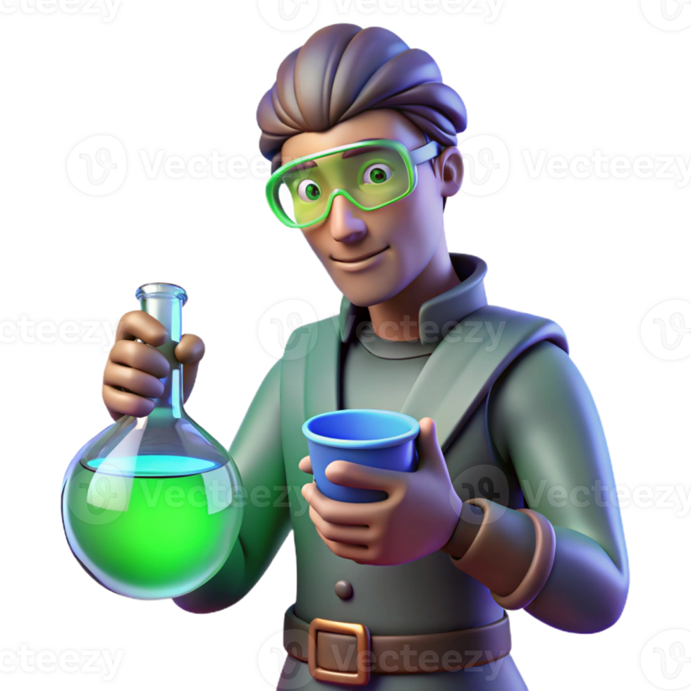 vibrant abstract 3D Cartoon Scientist with Beaker exclusive png