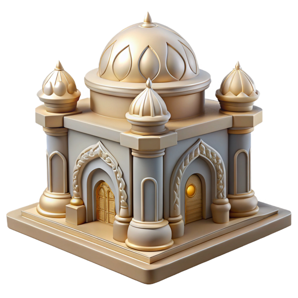 serene minimalist Golden Dome Mosque 3D Model Islamic Architecture Design exclusive png
