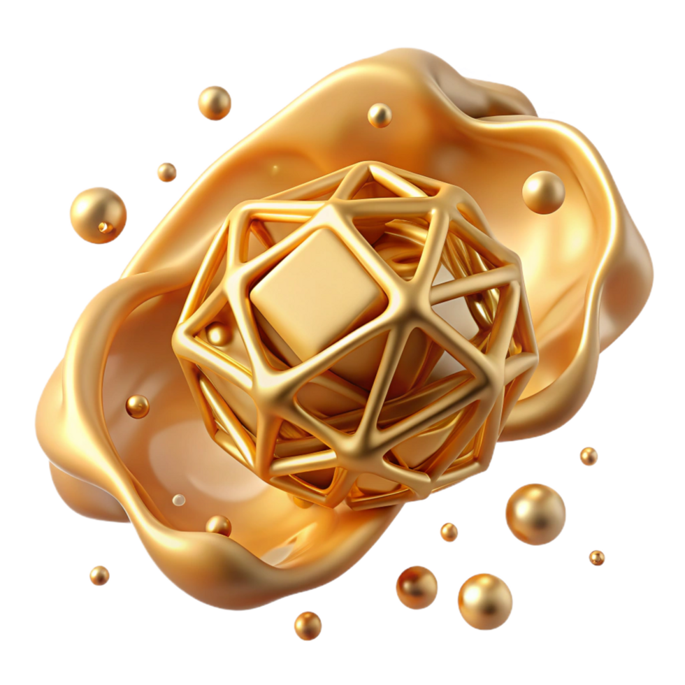 elegant vintage Golden Geometric Sphere in Liquid Splash premium png