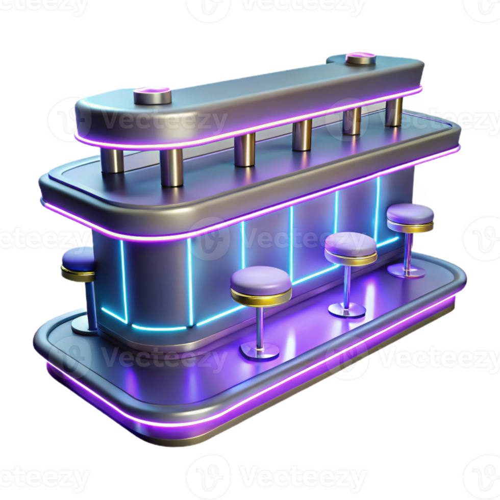 elegant abstract Neon Bar Counter 3D Render premium png